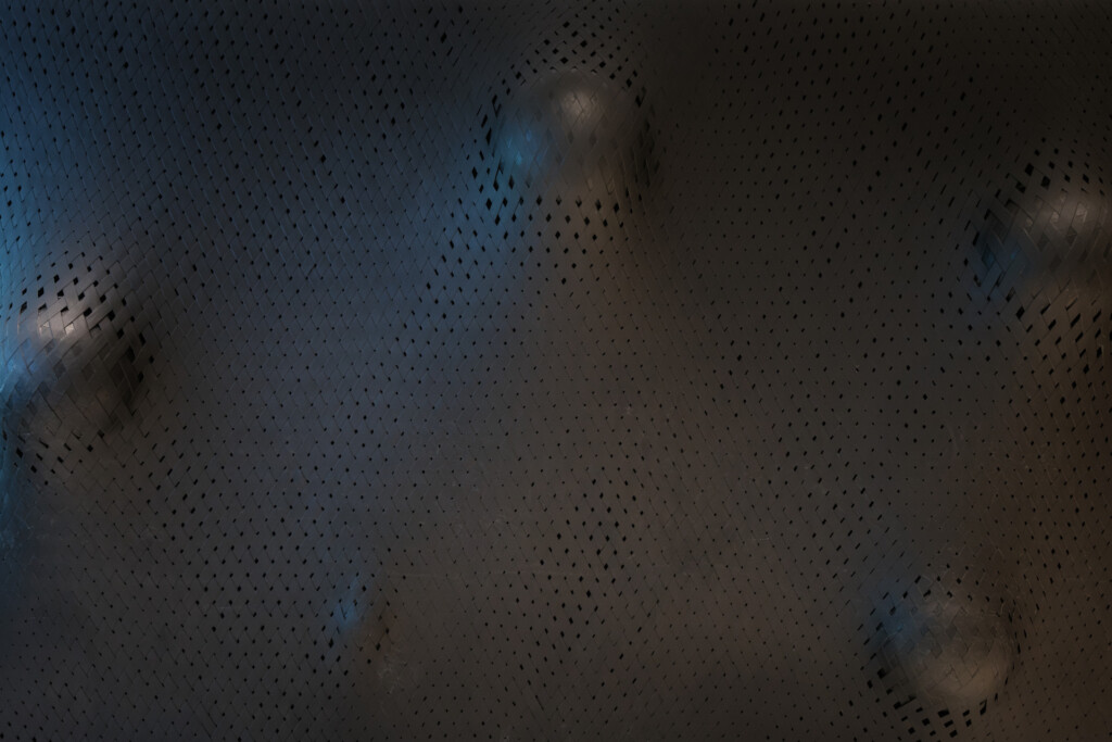 Detalhe da trama de elástico preto e do relevo das esferas